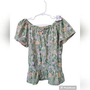 Children's Place Green Floral Shirt Top Girls Size 5/6 NWT Retails For $22